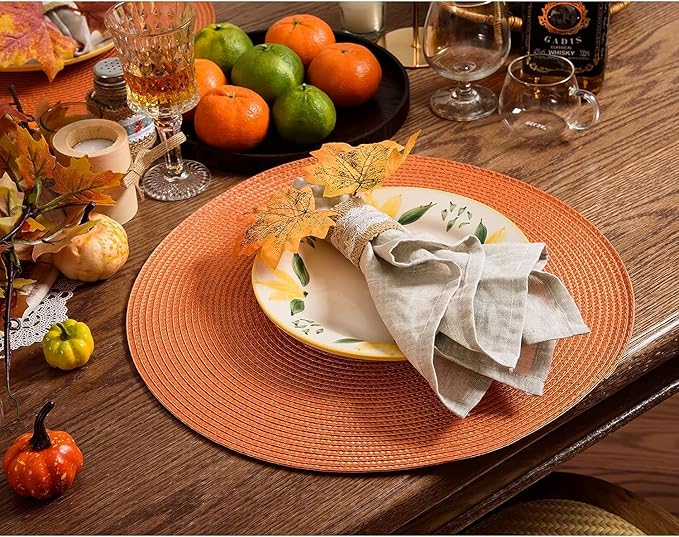 AHHFSMEI Round Placemats Set of 8 Heat Resistant Washable Non-Slip Woven Braided Table Mats for Dining Table Kitchen & Home Decor (Orange,8)
