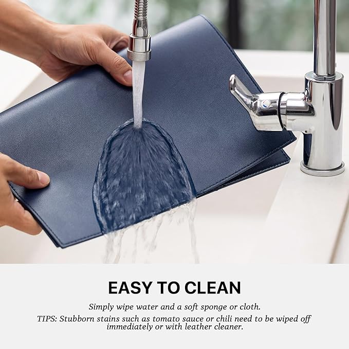 Faux Leather Placemats Set of 6 Vinyl Washable Wipeable Table Mats for Kitchen Dining Table Heat Resistant Waterproof Modern Indoor/Outdoor Placemats Non-Slip Easy Clean Place Mats (Navy Blue)