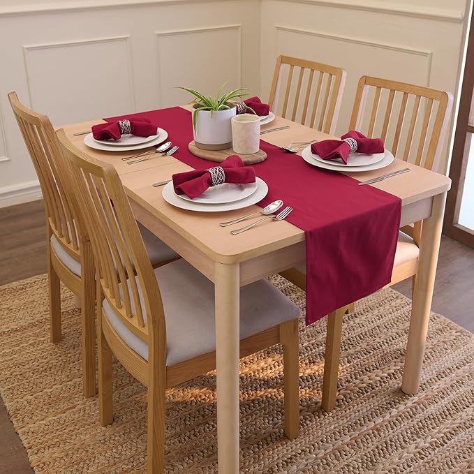 Encasa XO Rich Maroon Cloth Napkins Set of 6, 17"x17" | Solid Color Cotton Dinner Napkins | Washable & Reusable Wedding Napkins for Holiday Dinners, Party, & Everyday Table Decor
