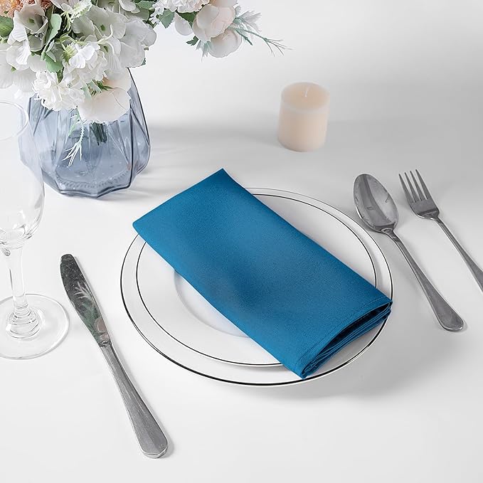 Bailarina Cloth Napkins Set of 40,17x17 inches Dinner Napkins Cloth Washable,Polyester Square Table Cloth Napkin Bulk with Hemmed Edges Ideal for Banquets, Parties and Weddings-Mediterranean Blue