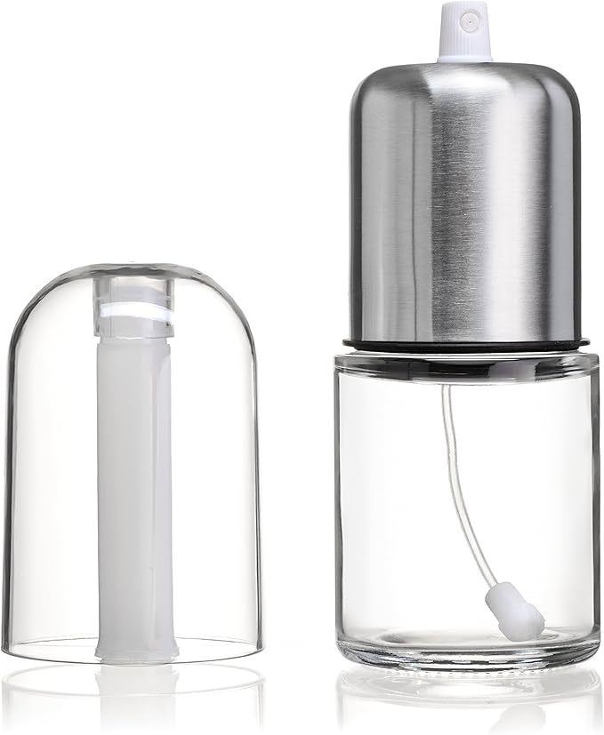 Olive Oil Sprayer and Oil Mister Elegant Glass Bottle with Clog-Free Filter & Leak Proof Top - Stainless Steel