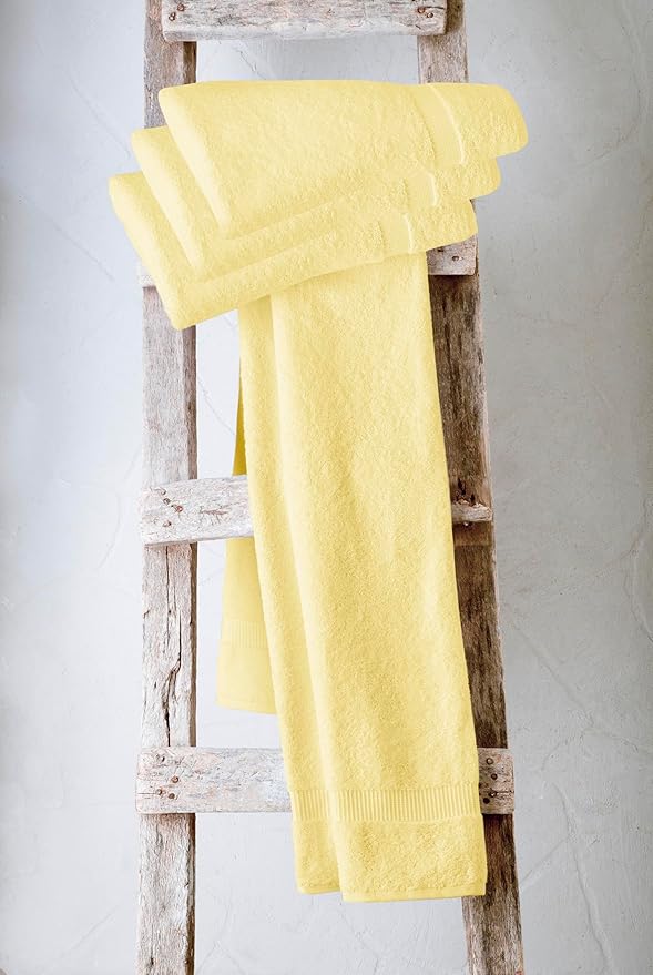 SALBAKOS 100% Turkish Cotton Bath Towel Set of 4 27x54 inch | Heirloom Quality | Hotel & Spa Collection | Soft, Super Absorbent, Long Lasting Bath Towels | Made in Turkey (Yellow, 4 Bath Towels)