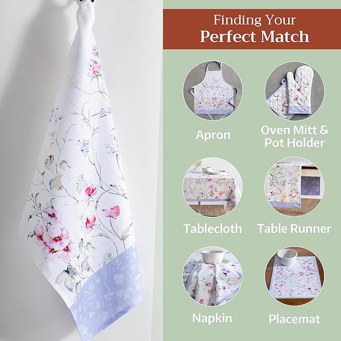 Maison d' Hermine Kitchen Towels Set of 3 100% Cotton 27.50" x 20" Reusable Cloth Tea Dish Towels Absorbent with Hanging Loop for Kitchen Gifts for Mothers Day Spring/Summer (Summer Floral)