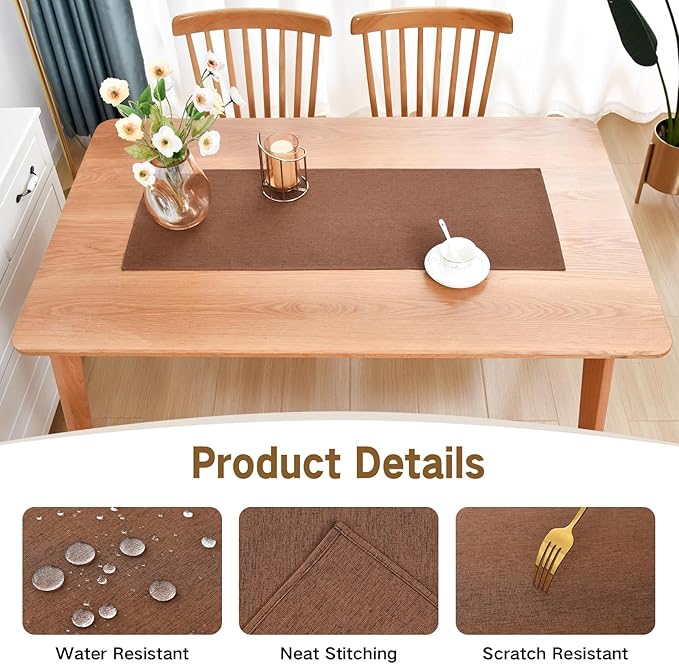 Farmhouse Rustic Table Runner Brown Faux Linen Table Runners Water Resistant Short Table Runner 36 inches for Living Room Dresser Bedroom Kitchen Dining Party 13x36 Inch