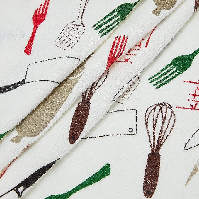 Oven Mitts and Potholders Dish Towles Set 100% Cotton for Perfect for Gifting, Baking, and Everyday Cooking Durable Heat Resistant for Kitchen and Machine Washable (3-Piece Fork and Knife)