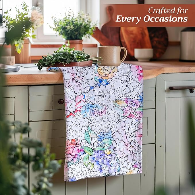 Maison d' Hermine Kitchen Towels Set of 3 100% Cotton 27.50" x 20" Reusable Cloth Tea Dish Towels Absorbent with Hanging Loop for Kitchen Gifts for Mothers Day Spring/Summer (Floral Love)