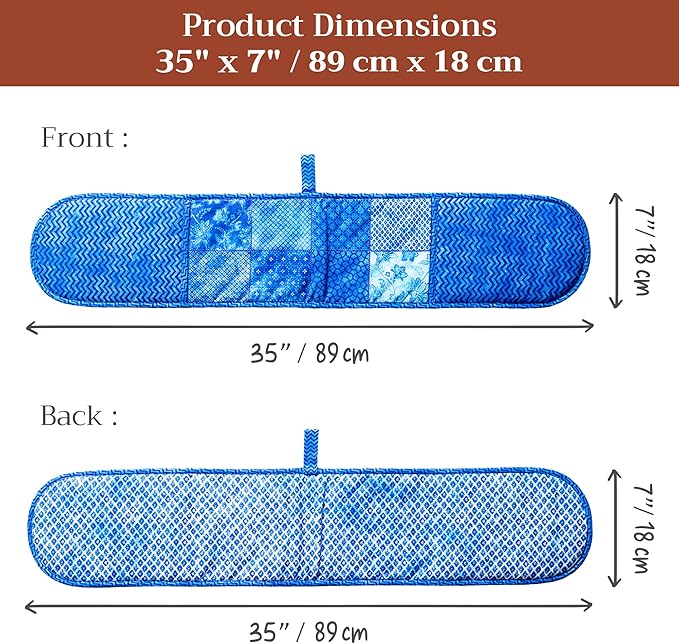 Maison d' Hermine Double Oven Mitts 100% Cotton 7"x35" Double Oven Mitt Heat Resistant BBQ Cooking Gloves with Loop Baking Grilling Gifts for Mothers Day Spring Summer (Indigo Love)