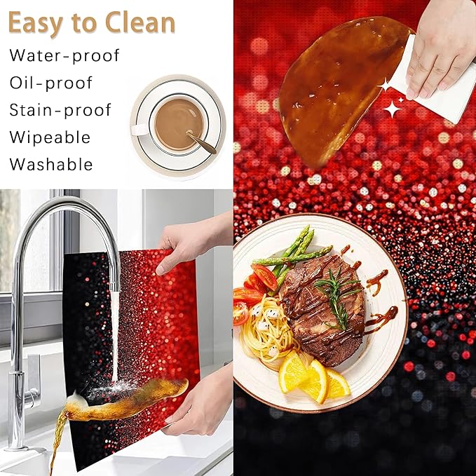 Placemats12x18 Inch,Red Black Gradienr Placemats,Glitter Kitchen Dining Coffee Table Mats Set of 6 for Home Indoor Outdoor Party