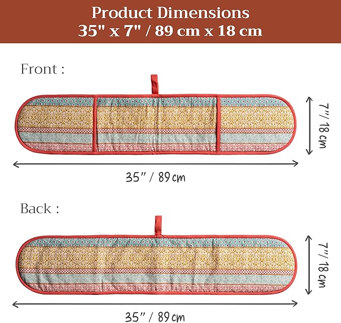 Maison d' Hermine Double Oven Mitts 100% Cotton 7"x35" Double Oven Mitt Heat Resistant BBQ Cooking Gloves with Loop Baking Grilling Gifts for Mothers Day Spring Summer (Provence)