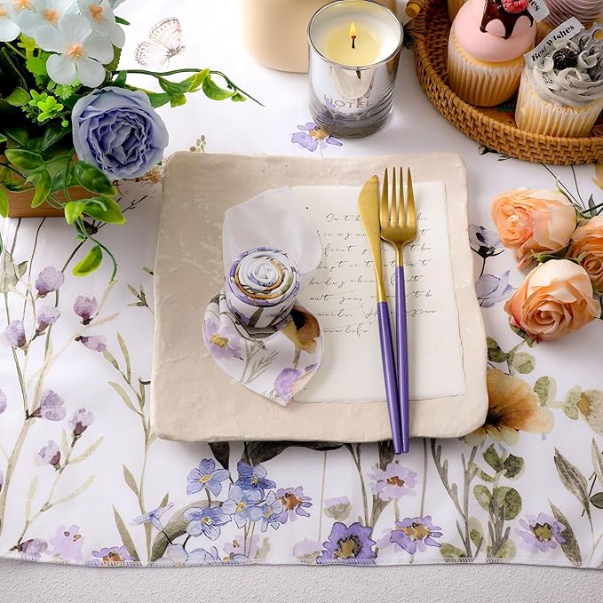 FuWeave Set of 12 Spring Wildflower Cloth Napkins Washable Decorative Dinner Cocktail Floral Napkins 20'' x 20'' Tea Party Decor for Spring Summer Bridal Shower Birthday Wedding Kitchen Supplies
