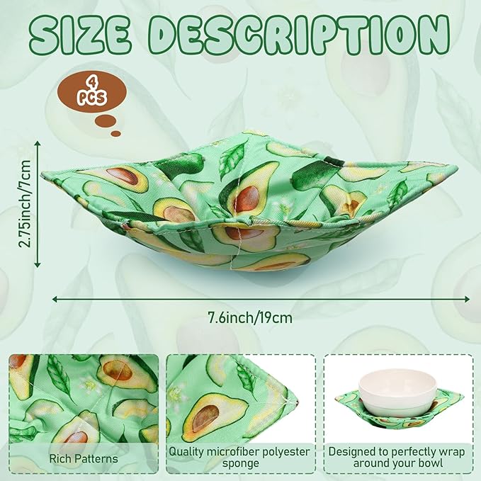 Cunhill 4 Pcs Cotton Microwave Bowl Cozy Holders for Hot Food Hot Pads Soup Bowl Potholders Heat Resistant Multipurpose Quilted Safe Holders for Kitchen Plate Supply(Light Mint,Avocado)