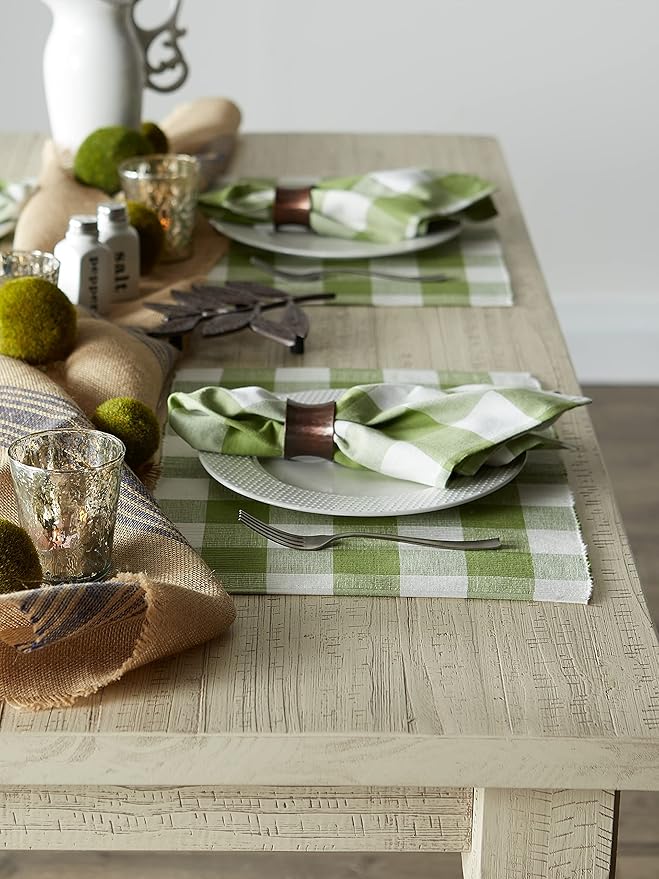 DII Buffalo Check Collection, Classic Farmhouse Cloth Napkin Set, 20x20, Antique Green, 6 Piece