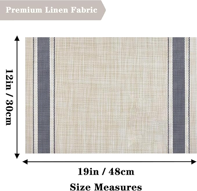 Khaki Blue Placemats Set of 2 - Heat Resistant Non-Slip Place mats for Dining Table, Washable Durable PVC Vinyl Woven Table Mats (Khaki Blue, 2)