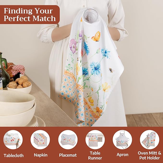 Maison d' Hermine Kitchen Towels Set of 3 100% Cotton 27.50" x 20" Reusable Cloth Tea Dish Towels Absorbent with Hanging Loop for Kitchen Gifts for Mothers Day Spring/Summer (Summer Whisper)
