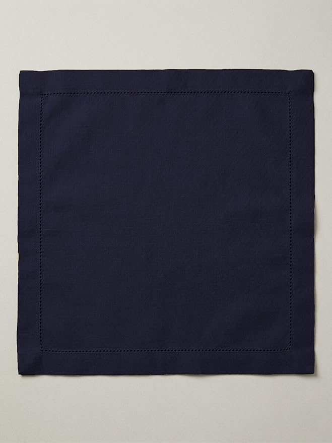 Palisa Navy Cotton Napkins Set of 4 | Premium Hemstitch Detailing Cloth Dinner Napkins 18x18 Inch | Soft Washable & Reusable Table Napkins for Everyday Use Weddings Parties Restaurants & Hotels