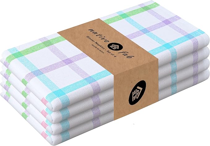 Native Fab Spring Pastel Cloth Napkins Set of 4, 100% Cotton 16x16 Inch, Soft, Reusable Table Napkin, Absorbent Hotel Quality, Washable, Daily Dining, Everyday Use, Dinner, Easter - Multi Colors
