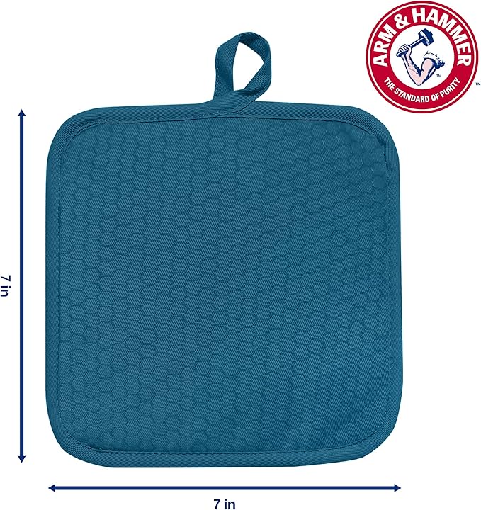 Arm & Hammer Quilted Pot Holders, Heat Resistant, Non-Slip Silicone Grip, 2 Pack, Navy