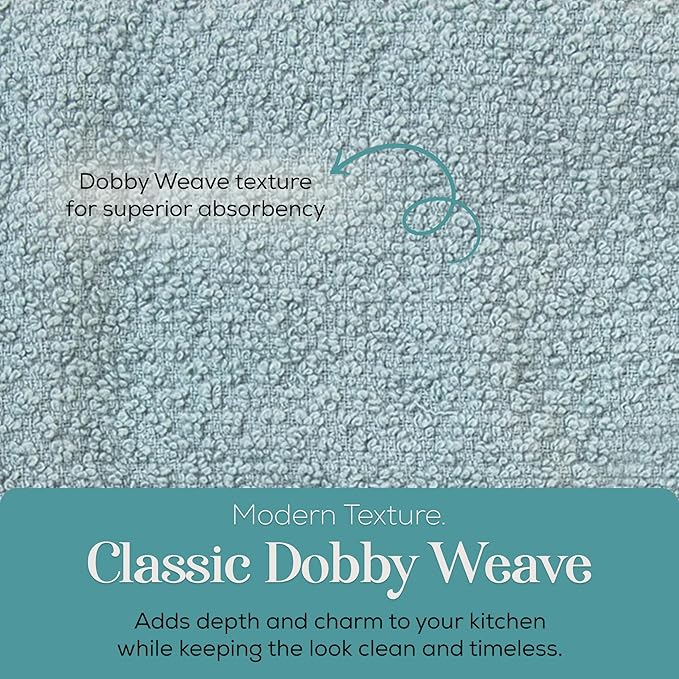 MosJos Kitchen Towels, Blue and White Stitched Design Hand Towels, Cotton Soft Large 18 x 28 Dobby Weave Super Absorbent Tea Towels Drying Cloth Kitchen Linens