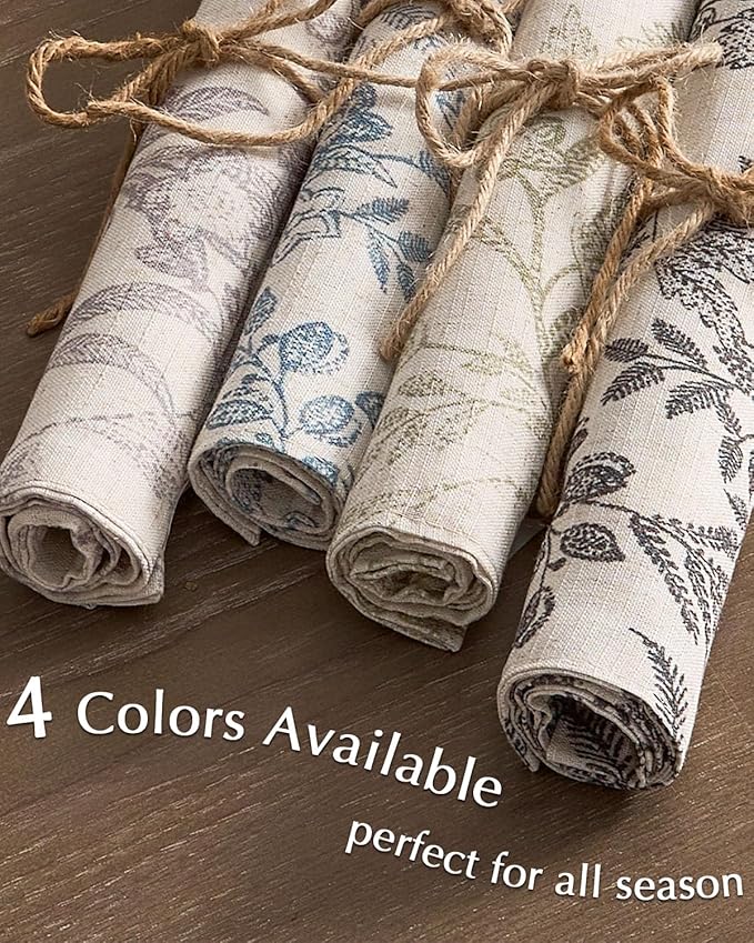 JINCHAN Linen Floral Placemats Set of 4 Cloth Table Mats Rustic Cottagecore Botanical Outdoor Seasonal for Kitchen Dining Table Decor Non-Slip Washable Tablemats 13x19 Inch Black