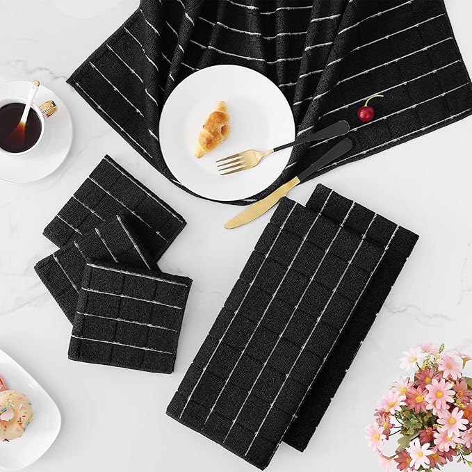 Homaxy Microfiber Kitchen Towels and Dishcloths Set, 20 Pack Soft and Absorbent Dish Hand Towels Bulk, 28 x 16 Inch & 12 x 12 Inch Quick Drying Rags for Washing Dishes, Black