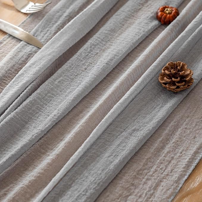 Keketoarrange 6pcs Dusty Blue Gauze Rustic Cheesecloth Table Runner 120 Inch 10 FT for Wedding Baby Shower Bridal Shower Birthday Engagement Garden Outdoor Party Long Sheer Boho Decorations