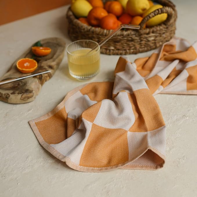 sea me at home Kitchen Towels, French Jacquard 100% Cotton Gingham Check Tea Towel Set of 4 – Soft, Absorbent & Durable Dish Towels (Vintage Checkered)