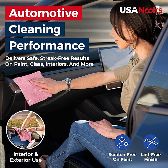 USANOOKS Microfiber Cleaning Cloth Light Pink - 50 Pcs 12.5"x12.5" - High Performance - 1200 Washes, Ultra Absorbent Towels Weave Grime & Liquid for Streak-Free Mirror Shine - Car Washing Cloth