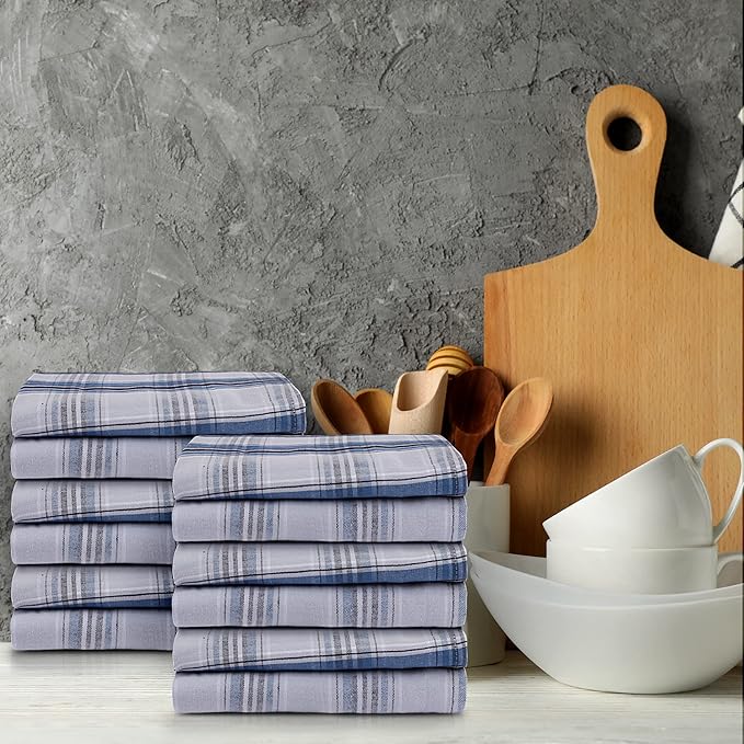 Urban Villa Cotton Dinner Napkins Set of 12, 20x20 Inches Blue Checks, Soft Premium Hotel Quality Napkins, Highly Absorbent, Reusable & Washable Table Dinner Cloth Napkins for Parties & Wedding