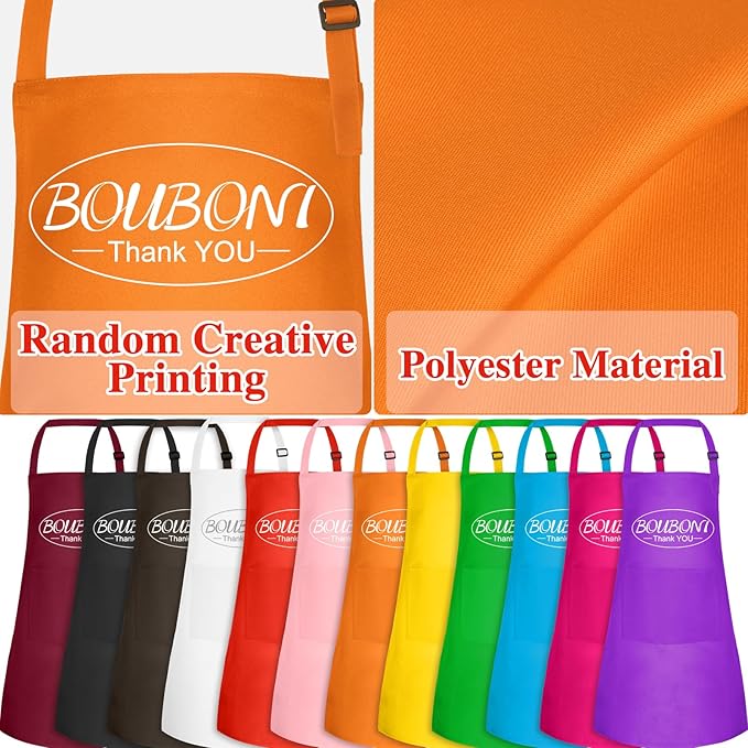 12 Pack Kids Apron bulk with 2 Pockets Adjustable Chef Art Apron Kids Painting Aprons for Cooking Baking Painting Crafting Grilling Activity（12 Color）