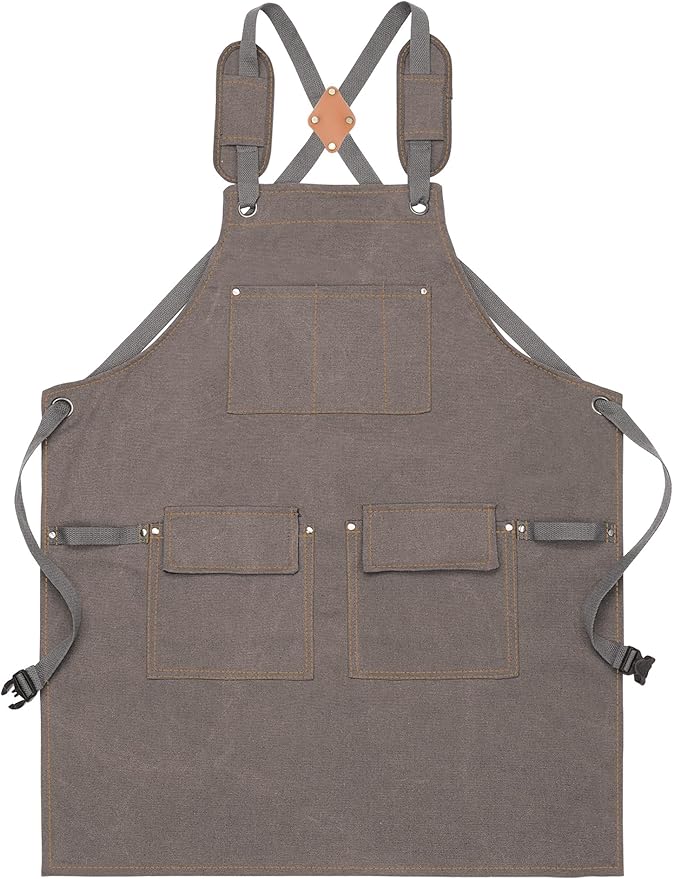 Nanxson Woodworking Apron for Men,Canvas Work Tool Apron Cross Back with Multi-Pockets Waterproof for Carpenter Woodworker