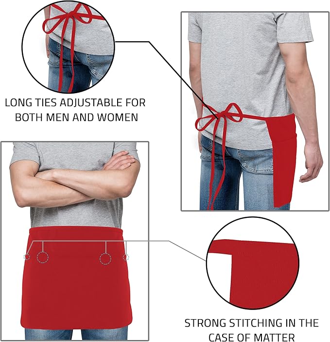 Utopia Wear 12 Pack Server Aprons with 3 Pockets, Waiter and Waitress Waist Aprons for Women with Pockets, Men Short Aprons