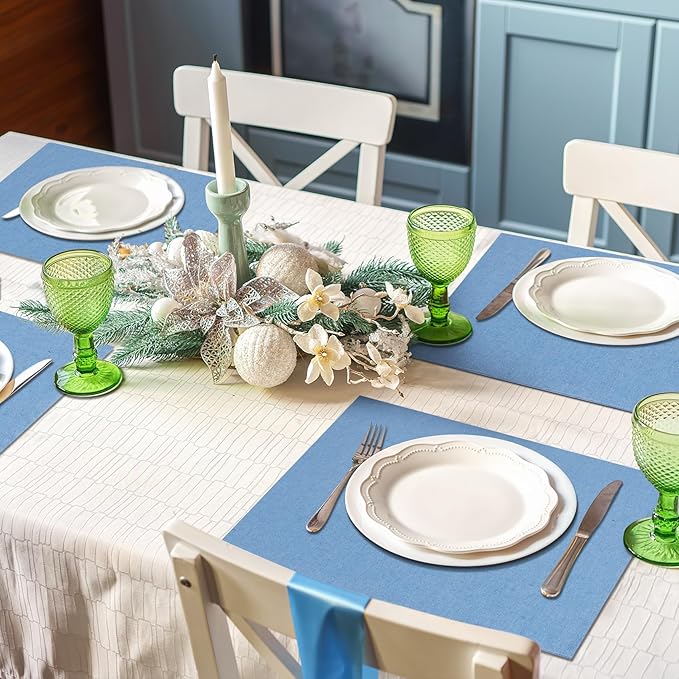 MANSPHIL Table Cloth Placemats Set of 4 Washable Cotton Thick Faux Linen Table Place Mats Heat Resistant Double Layer Fabric Wrinkle Free Dining Kitchen Table Decor - 13x19 Inch Oeko Tex Placemat