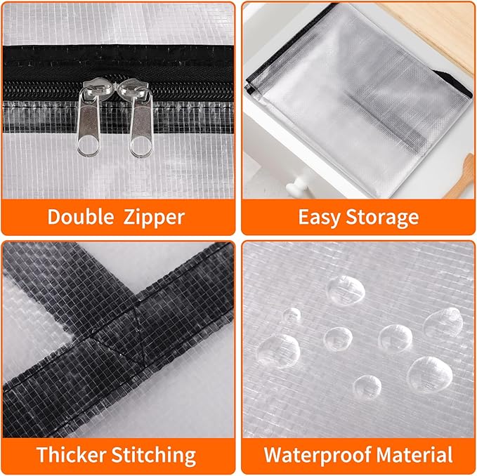 TasticTotes 6 Pack Clear Storage Bags for Comforter, Clothes & Bedding, Plastic Blanket Storage with Zipper and Handle, Moving Bags, Closet Organizer and Under-Bed Storage (90L)