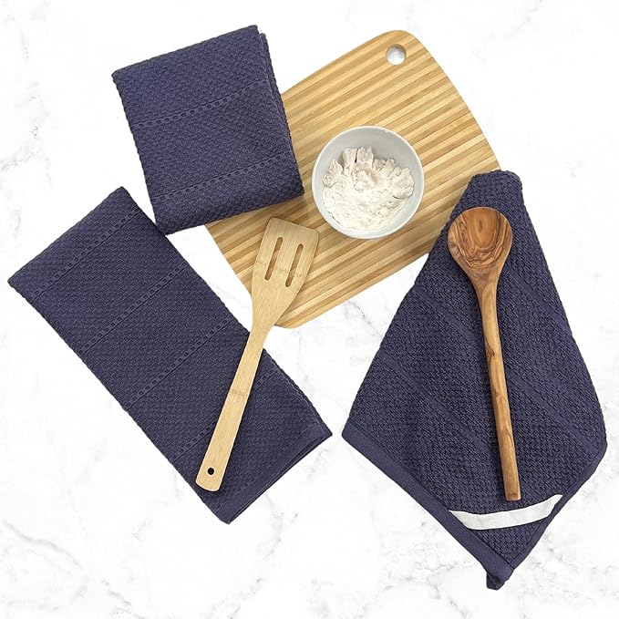 Eggplant Purple Kitchen Hand Dish Towels: Oversized 28" x 18", 100% Cotton Cloth Soft Cleaning Drying Absorbent Textured Design, Set of 3 Multipurpose for Everyday Use