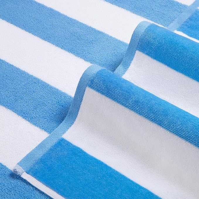 LULUHOME Large Oversized Beach Towel - Big Cotton 36 x 70 Inch Striped Pool Towel, Large Cabana Soft Swimming Towel for Adult Men Women,Blue