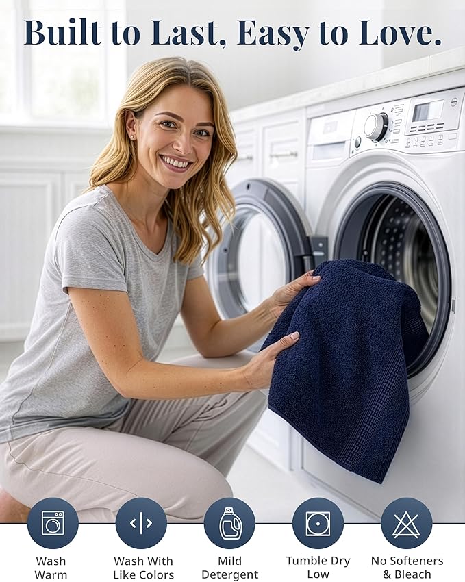 LANE LINEN Hand Towels for Bathroom - 4 Pack (16" x 28") - 100% Cotton Hand & Face Towels - Durable, Lightweight & Quick Dry - Affordable Bathroom Hand Towel, Everyday Essential for Dorm Rooms - Navy
