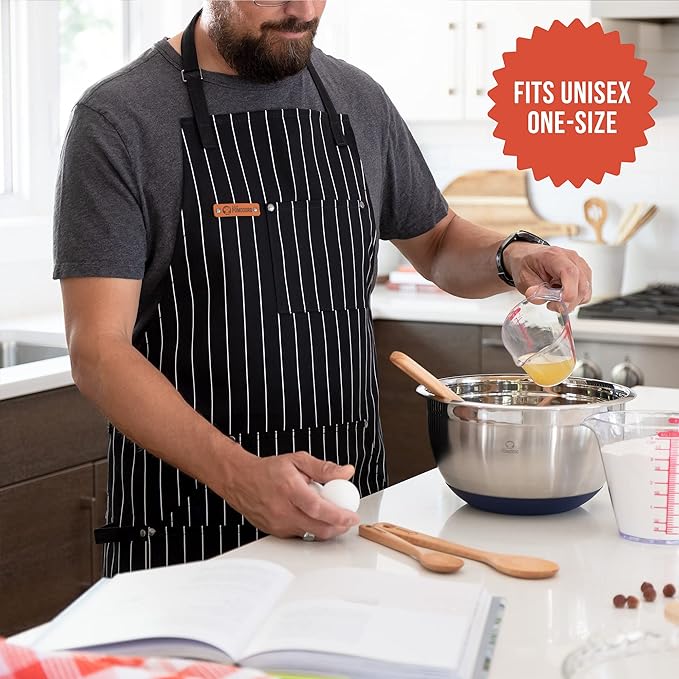 Chef Pomodoro Chef Apron for Men and Women - Kitchen Apron with Pockets & Adjustable Neck Straps - Cooking Apron 100% Cotton