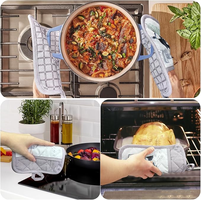 Pot Holders Set of 3 Silicone Printing Non Slip Heat Resistant, Yarm-Dyed Hot Pads Cotton Home Kitchen Cooking Barbecue Microwave Women Men Machine Washable BBQ Grilling. (Purple Potholders)