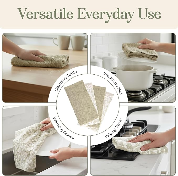 MosJos 4 Pack Hand Towels, Cotton Sage Green and White Floral Kitchen Towel, Soft and Absorbent Hand Drying Towels 18 x 28