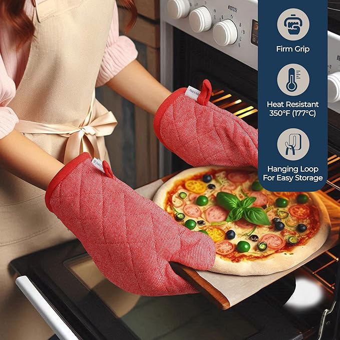 LANE LINEN Kitchen Towels Set - 6 Absorbent Hand Towels, 4 Dish Cloths, 4 Waffle Scrubbers, 2 Flour Sack Towels, 2 Potholders & 2 Oven Mitts - Red