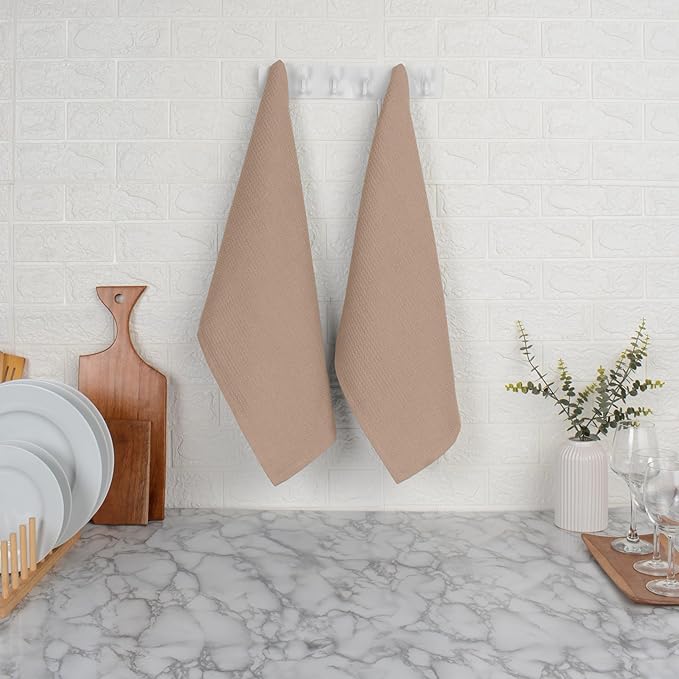 Blue Needles Waffle Weave Kitchen Towels, 15x25 Inches 100% Cotton Set of 4 Dish Towels for Kitchen, Ultra Soft & Absorbent with Hanging Loop, Spring Summer Dish Rags for Quick Drying - Beige