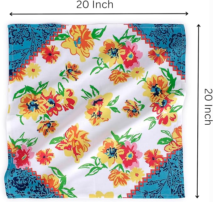 FINGERCRAFT Cloth Napkins, Set of 12 Cotton Linen Blend Printed Dinner Napkins Cloth Mitered Corner Perfect for Parties Dinners Weddings Cocktail Christmas Easter 20x20 Blooming Flower