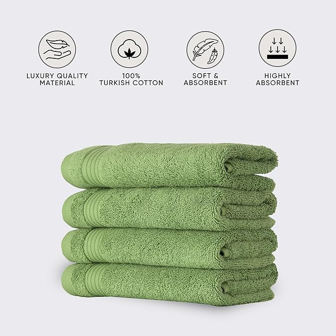 Classic Turkish Towels CTT - Premium 4 Piece Bath Towel Set, Made with 100% Turkish Cotton, Quick Drying, Highly Absorbent & Comfy Towels for Spa & Hotel | 30"x54" (Green)