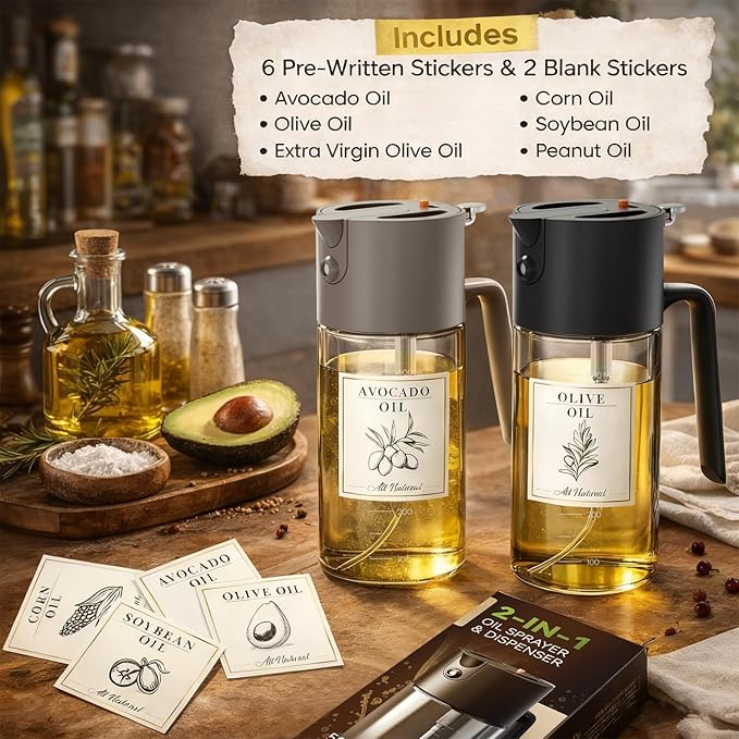 Costop Professional 500ml Glass Oil Sprayer - 3-in-1 Kitchen Tool: Fine Mist, Stream & Pour | Leak-Proof Design for Air Fryer, BBQ & Cooking | BPA-Free