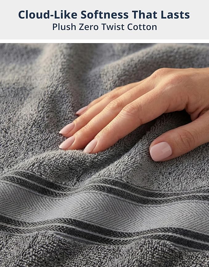LANE LINEN Luxury Bath Towels Set - 6 Piece 100% Cotton Bathroom Quick Dry Shower Extra Aborbent Towel Super Soft 2 Hand Wash Cloths Space Grey