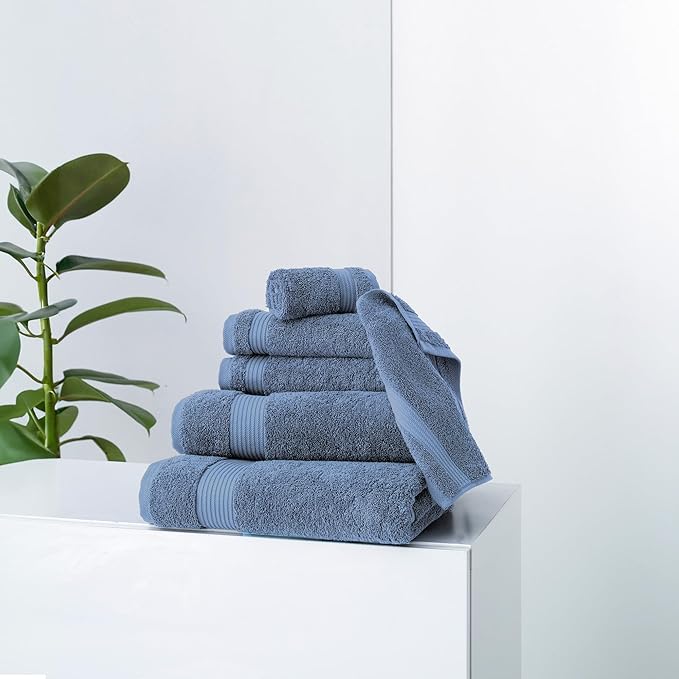 Classic Turkish Towels CTT - Luxury 6 Piece Towel Set, 100% Turkish Cotton, Quick Drying, Highly Absorbent & Comfy, Includes 2 Bath Towels, 2 Hand Towels & 2 Washcloths | (Blue)
