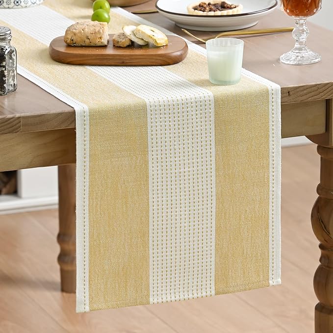 Artoid Mode Light Yellow Farmhouse Rustic Table Runner, Seasonal Macrame Fabric Kitchen Dining Holiday Wedding Table Decor for Home Party 13x90 Inch