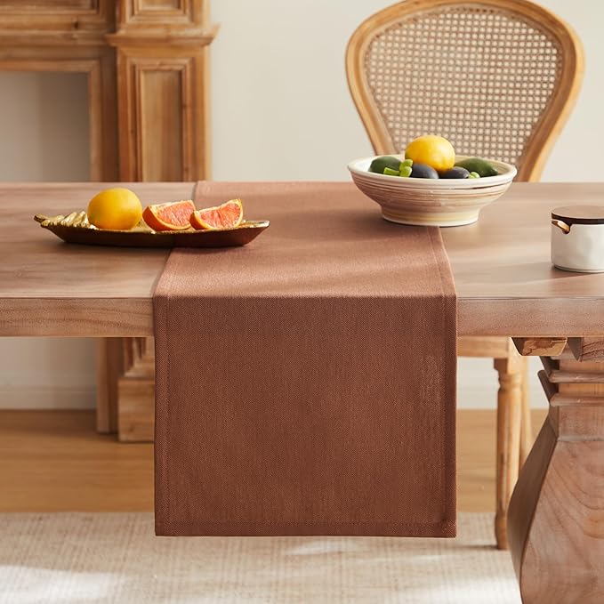 ZeeMart Rustic Cotton Linen Table Runner, 13x90 Inches Terracota, Farmhouse Style Rust Table Runners 90 Inches Long, Washable Kitchen Dining Table Decoration for Home Party Decor