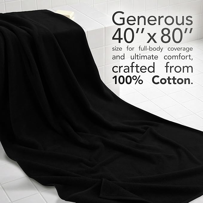 American Soft Linen 100% Cotton 600 GSM Turkish 40x80 Oversized Bath Towel Sheet, Extra Large Adult Towels for Bathroom, Black Bath Sheet