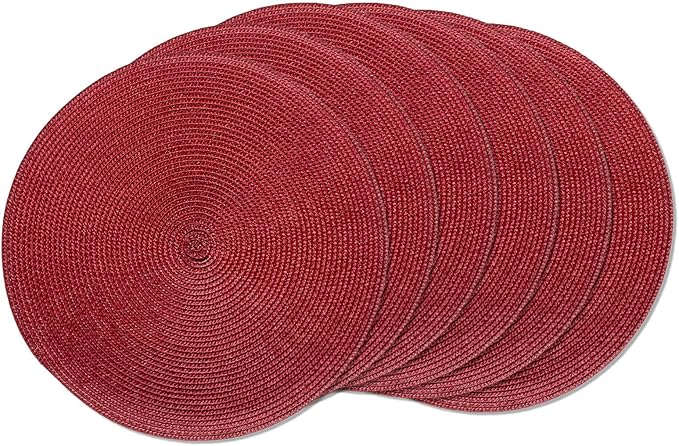 AHHFSMEI Round Placemats Set of 6 Heat Resistant Washable Non-Slip Woven Braided Table Mats for Dining Table Kitchen & Home Decor (Burgendy Red)